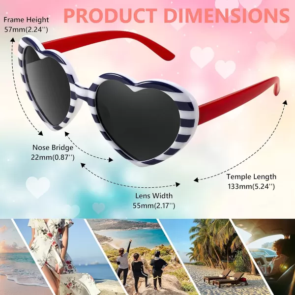 FEISEDY Polarized Heart Shaped Sunglasses Oversized Vintage Fashion Love Eyeglasses for Women UV400 B2337Black and White Stripe Frame  Grey Lens