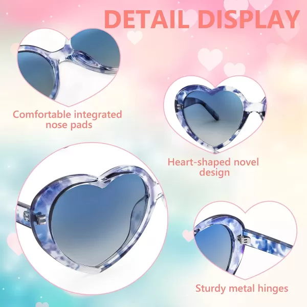 FEISEDY Polarized Heart Shaped Sunglasses Oversized Vintage Fashion Love Eyeglasses for Women UV400 B2337Blue Tortoiseshell Frame  Gradual Blue Lens