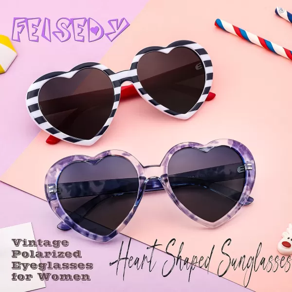 FEISEDY Polarized Heart Shaped Sunglasses Oversized Vintage Fashion Love Eyeglasses for Women UV400 B2337Blue Tortoiseshell Frame  Gradual Blue Lens