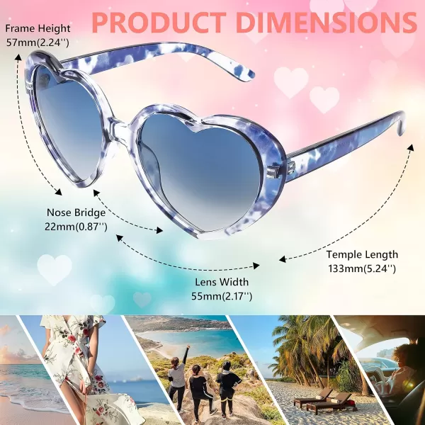 FEISEDY Polarized Heart Shaped Sunglasses Oversized Vintage Fashion Love Eyeglasses for Women UV400 B2337Blue Tortoiseshell Frame  Gradual Blue Lens