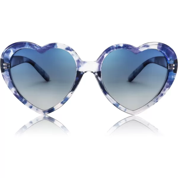 FEISEDY Polarized Heart Shaped Sunglasses Oversized Vintage Fashion Love Eyeglasses for Women UV400 B2337Blue Tortoiseshell Frame  Gradual Blue Lens