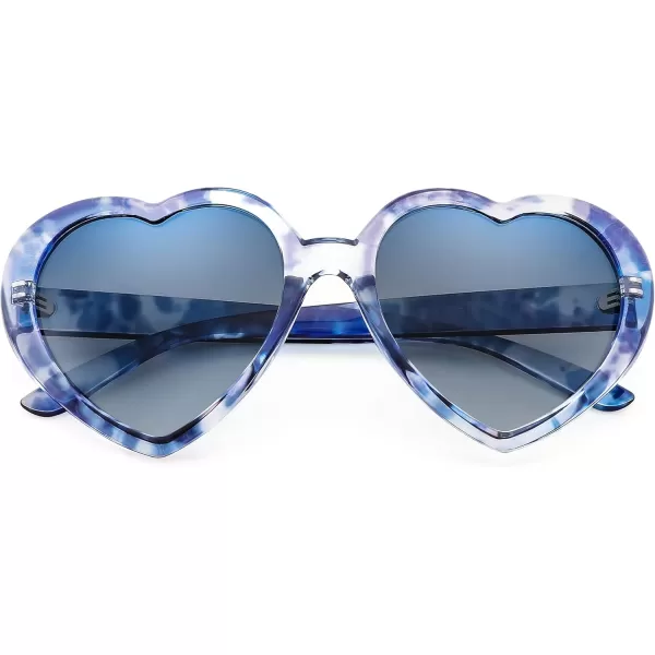 FEISEDY Polarized Heart Shaped Sunglasses Oversized Vintage Fashion Love Eyeglasses for Women UV400 B2337Blue Tortoiseshell Frame  Gradual Blue Lens