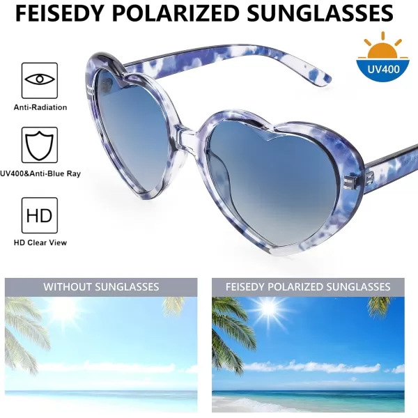 FEISEDY Polarized Heart Shaped Sunglasses Oversized Vintage Fashion Love Eyeglasses for Women UV400 B2337Blue Tortoiseshell Frame  Gradual Blue Lens