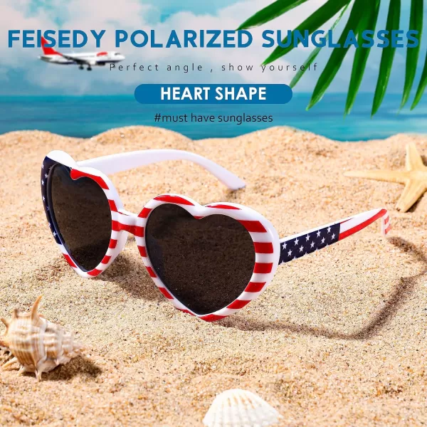 FEISEDY Polarized Heart Shaped Sunglasses Oversized Vintage Fashion Love Eyeglasses for Women UV400 B2337Flag