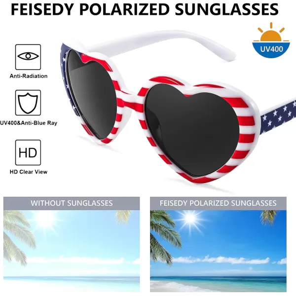 FEISEDY Polarized Heart Shaped Sunglasses Oversized Vintage Fashion Love Eyeglasses for Women UV400 B2337Flag