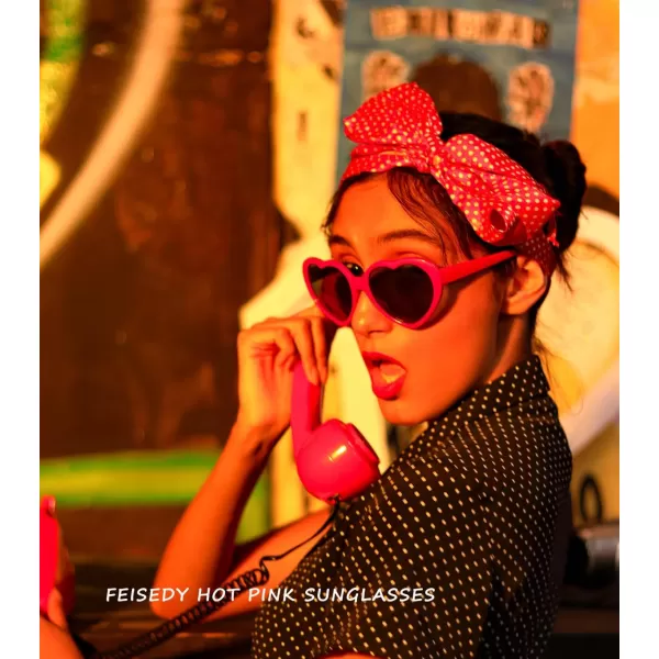 FEISEDY Polarized Heart Shaped Sunglasses Oversized Vintage Fashion Love Eyeglasses for Women UV400 B2337Hot Pink