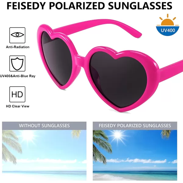FEISEDY Polarized Heart Shaped Sunglasses Oversized Vintage Fashion Love Eyeglasses for Women UV400 B2337Hot Pink