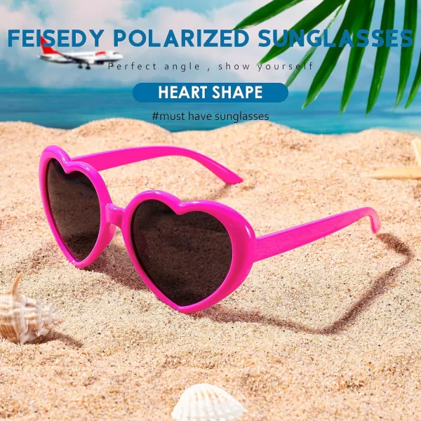 FEISEDY Polarized Heart Shaped Sunglasses Oversized Vintage Fashion Love Eyeglasses for Women UV400 B2337Hot Pink