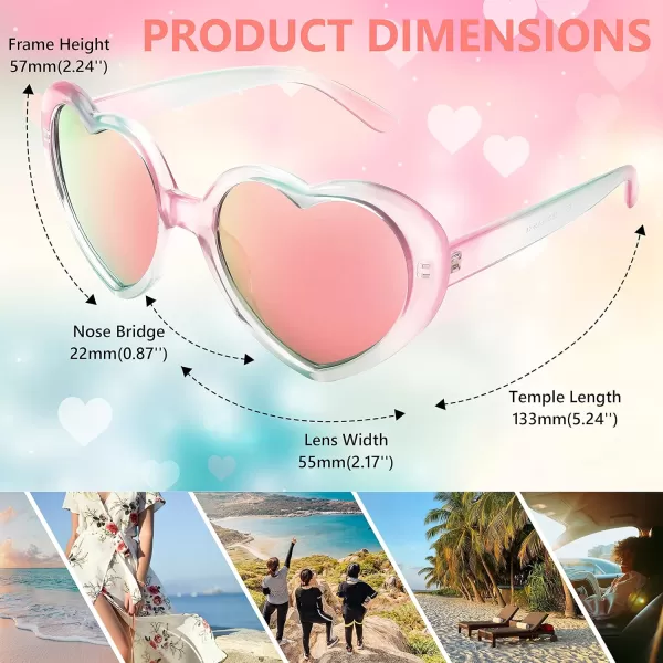FEISEDY Polarized Heart Shaped Sunglasses Oversized Vintage Fashion Love Eyeglasses for Women UV400 B2337Pinkgreen Frame  Mirror Pink Lens
