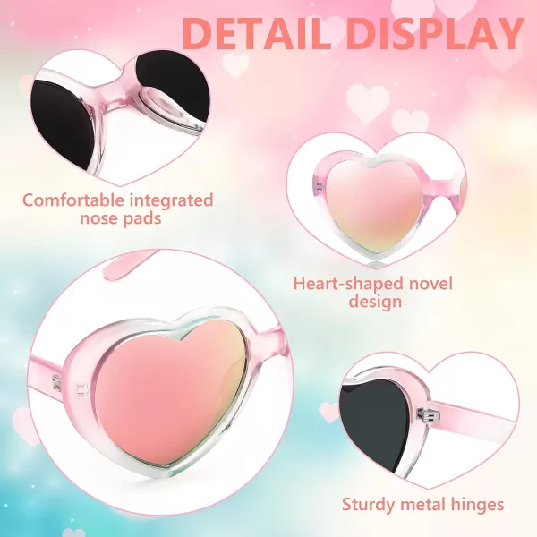FEISEDY Polarized Heart Shaped Sunglasses Oversized Vintage Fashion Love Eyeglasses for Women UV400 B2337Pinkgreen Frame  Mirror Pink Lens