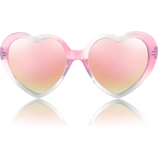 FEISEDY Polarized Heart Shaped Sunglasses Oversized Vintage Fashion Love Eyeglasses for Women UV400 B2337Pinkgreen Frame  Mirror Pink Lens