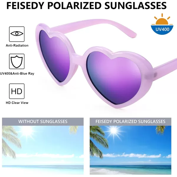 FEISEDY Polarized Heart Shaped Sunglasses Oversized Vintage Fashion Love Eyeglasses for Women UV400 B2337Purple Frame  Mirror Purple Lens