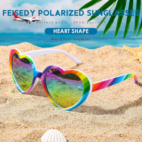 FEISEDY Polarized Heart Shaped Sunglasses Oversized Vintage Fashion Love Eyeglasses for Women UV400 B2337Rainbow1