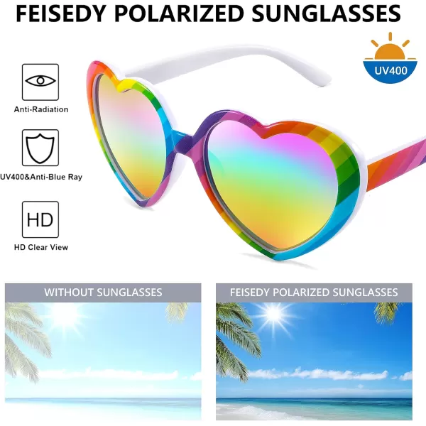 FEISEDY Polarized Heart Shaped Sunglasses Oversized Vintage Fashion Love Eyeglasses for Women UV400 B2337Rainbow1