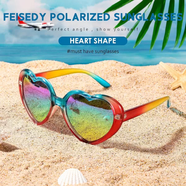 FEISEDY Polarized Heart Shaped Sunglasses Oversized Vintage Fashion Love Eyeglasses for Women UV400 B2337Rainbow2