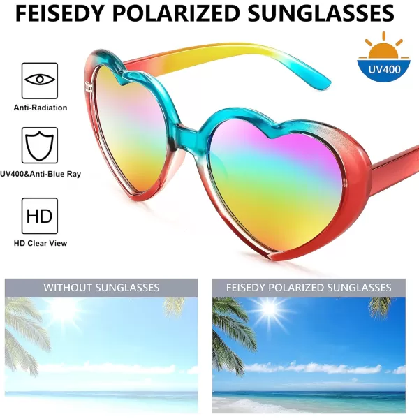 FEISEDY Polarized Heart Shaped Sunglasses Oversized Vintage Fashion Love Eyeglasses for Women UV400 B2337Rainbow2