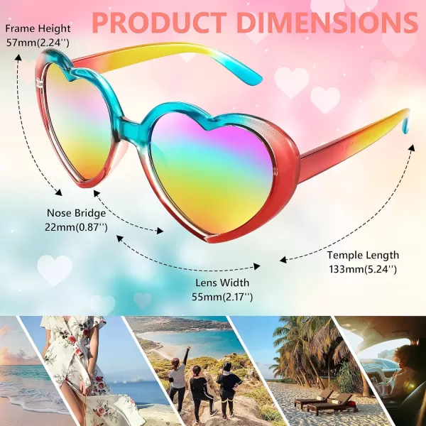 FEISEDY Polarized Heart Shaped Sunglasses Oversized Vintage Fashion Love Eyeglasses for Women UV400 B2337Rainbow2