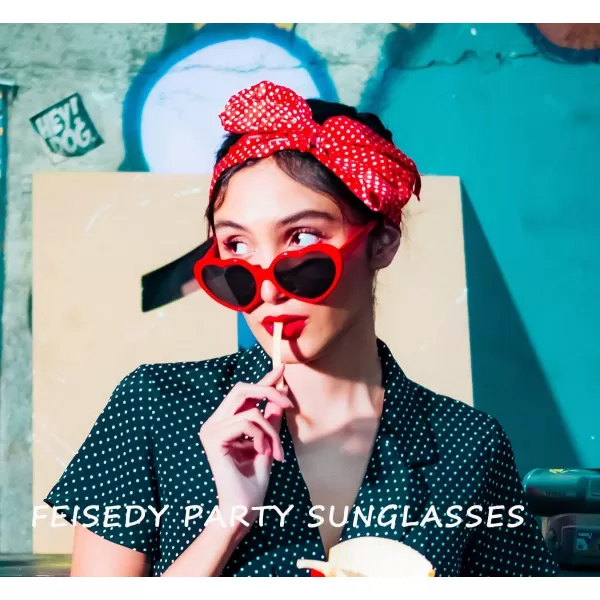 FEISEDY Polarized Heart Shaped Sunglasses Oversized Vintage Fashion Love Eyeglasses for Women UV400 B2337Red