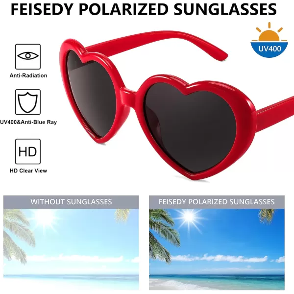 FEISEDY Polarized Heart Shaped Sunglasses Oversized Vintage Fashion Love Eyeglasses for Women UV400 B2337Red
