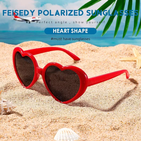 FEISEDY Polarized Heart Shaped Sunglasses Oversized Vintage Fashion Love Eyeglasses for Women UV400 B2337Red