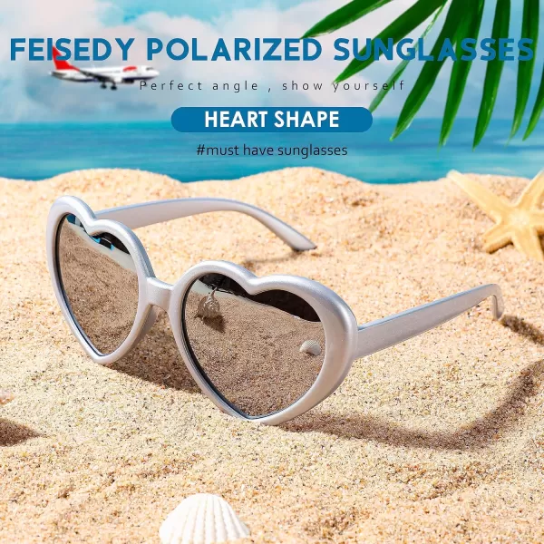 FEISEDY Polarized Heart Shaped Sunglasses Oversized Vintage Fashion Love Eyeglasses for Women UV400 B2337Silver