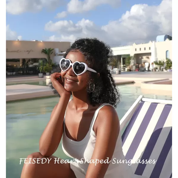 FEISEDY Polarized Heart Shaped Sunglasses Oversized Vintage Fashion Love Eyeglasses for Women UV400 B2337White Frame  Grey Lens
