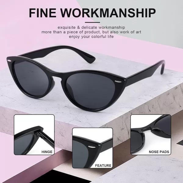 FEISEDY Retro Cat Eye Sunglasses Women Men Vintage Small Cateye UV400 Sunglasses B2617Black