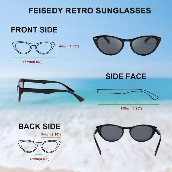 FEISEDY Retro Cat Eye Sunglasses Women Men Vintage Small Cateye UV400 Sunglasses B2617Black