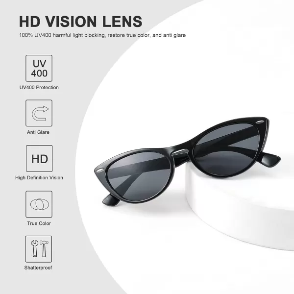 FEISEDY Retro Cat Eye Sunglasses Women Men Vintage Small Cateye UV400 Sunglasses B2617Black
