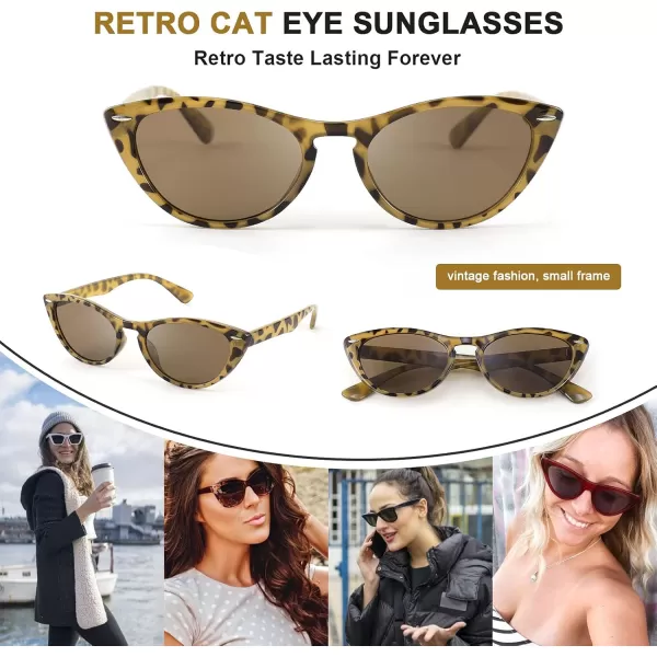 FEISEDY Retro Cat Eye Sunglasses Women Men Vintage Small Cateye UV400 Sunglasses B2617Brown Leapard