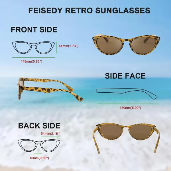 FEISEDY Retro Cat Eye Sunglasses Women Men Vintage Small Cateye UV400 Sunglasses B2617Brown Leapard