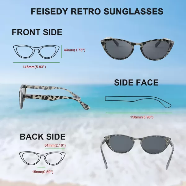 FEISEDY Retro Cat Eye Sunglasses Women Men Vintage Small Cateye UV400 Sunglasses B2617Grey Leapard