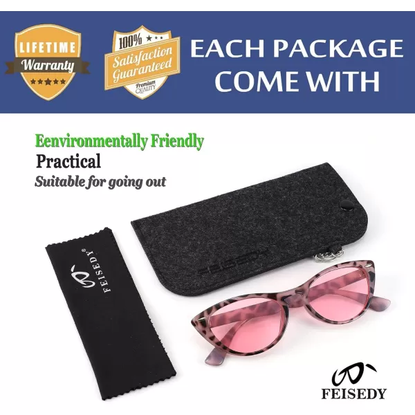 FEISEDY Retro Cat Eye Sunglasses Women Men Vintage Small Cateye UV400 Sunglasses B2617Pink Leapard