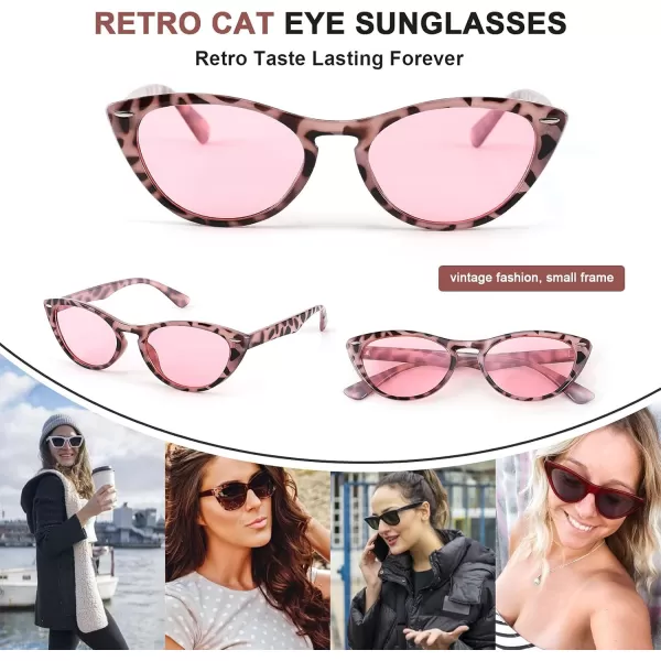 FEISEDY Retro Cat Eye Sunglasses Women Men Vintage Small Cateye UV400 Sunglasses B2617Pink Leapard