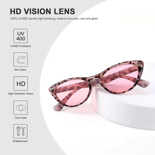 FEISEDY Retro Cat Eye Sunglasses Women Men Vintage Small Cateye UV400 Sunglasses B2617Pink Leapard