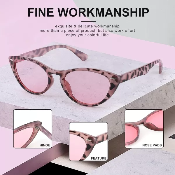 FEISEDY Retro Cat Eye Sunglasses Women Men Vintage Small Cateye UV400 Sunglasses B2617Pink Leapard