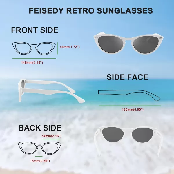 FEISEDY Retro Cat Eye Sunglasses Women Men Vintage Small Cateye UV400 Sunglasses B2617White