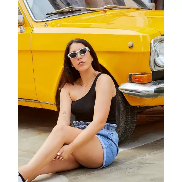FEISEDY Retro Cat Eye Sunglasses Women Men Vintage Small Cateye UV400 Sunglasses B2617White