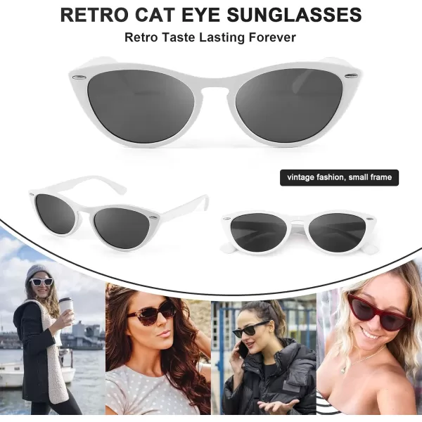 FEISEDY Retro Cat Eye Sunglasses Women Men Vintage Small Cateye UV400 Sunglasses B2617White