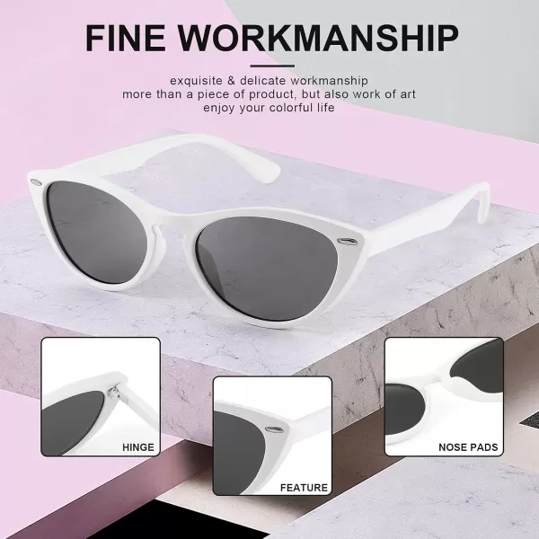 FEISEDY Retro Cat Eye Sunglasses Women Men Vintage Small Cateye UV400 Sunglasses B2617White