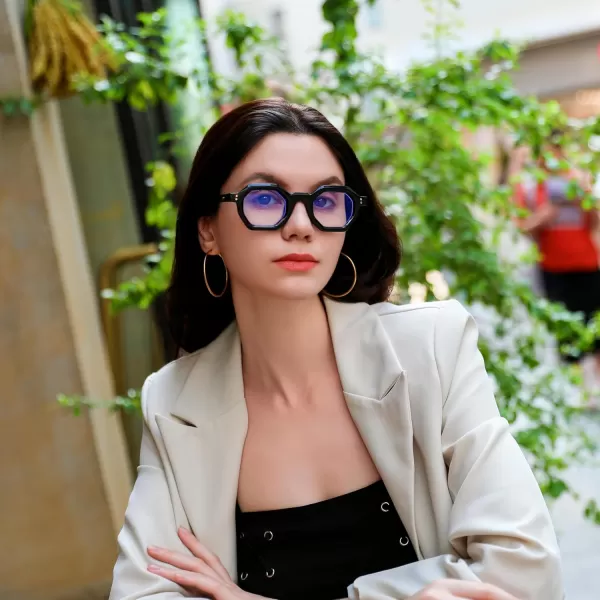 FEISEDY Retro Octagon Blue Light Glasses for Women Men Vintage Polygon Anti Glare Eyeglasses B0102Black