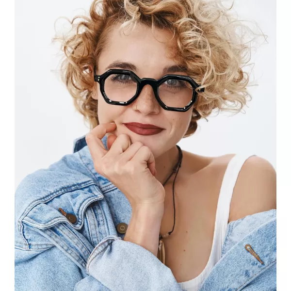 FEISEDY Retro Octagon Blue Light Glasses for Women Men Vintage Polygon Anti Glare Eyeglasses B0102Black