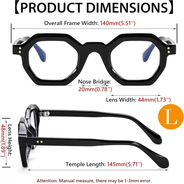 FEISEDY Retro Octagon Blue Light Glasses for Women Men Vintage Polygon Anti Glare Eyeglasses B0102Black