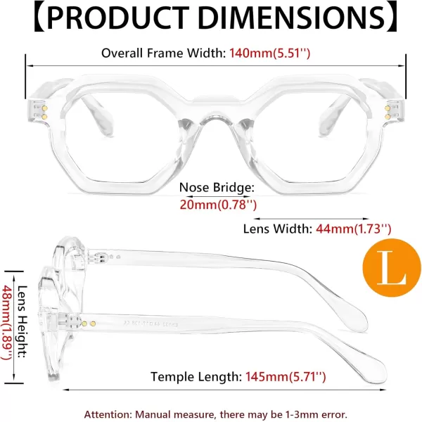 FEISEDY Retro Octagon Blue Light Glasses for Women Men Vintage Polygon Anti Glare Eyeglasses B0102Clear