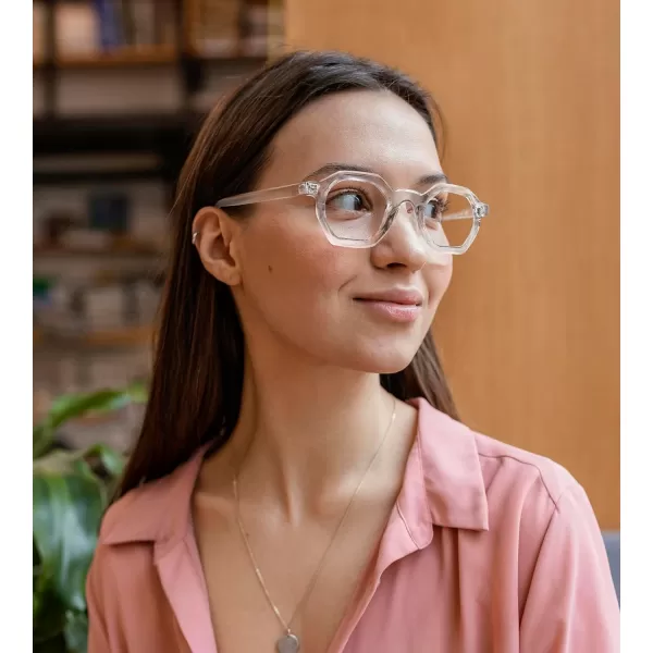 FEISEDY Retro Octagon Blue Light Glasses for Women Men Vintage Polygon Anti Glare Eyeglasses B0102Clear