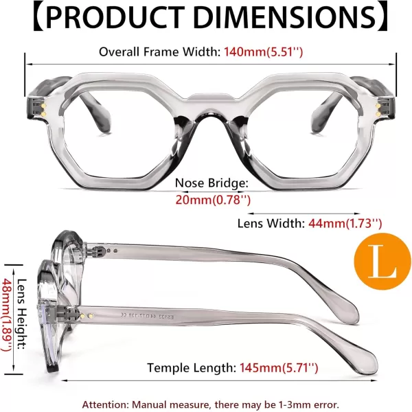 FEISEDY Retro Octagon Blue Light Glasses for Women Men Vintage Polygon Anti Glare Eyeglasses B0102Grey