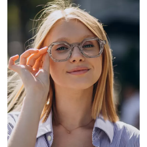 FEISEDY Retro Octagon Blue Light Glasses for Women Men Vintage Polygon Anti Glare Eyeglasses B0102Grey