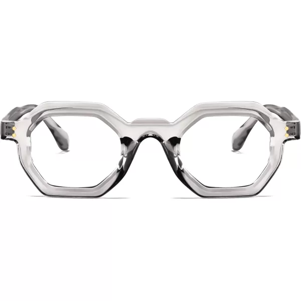 FEISEDY Retro Octagon Blue Light Glasses for Women Men Vintage Polygon Anti Glare Eyeglasses B0102Grey