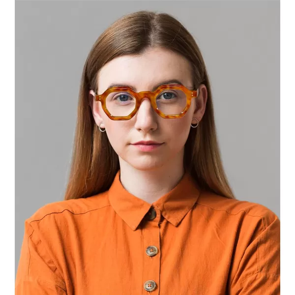 FEISEDY Retro Octagon Blue Light Glasses for Women Men Vintage Polygon Anti Glare Eyeglasses B0102Leopard