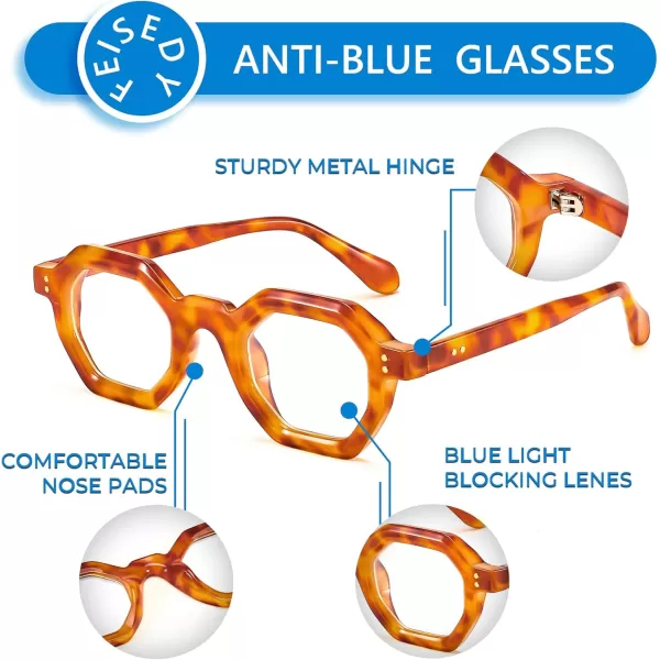 FEISEDY Retro Octagon Blue Light Glasses for Women Men Vintage Polygon Anti Glare Eyeglasses B0102Leopard